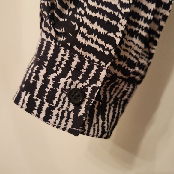 Hugo Boss Abstract Belted Maxi Dress 12 Button Front Silk DELKAS Black Fantasy - Picture 9 of 9